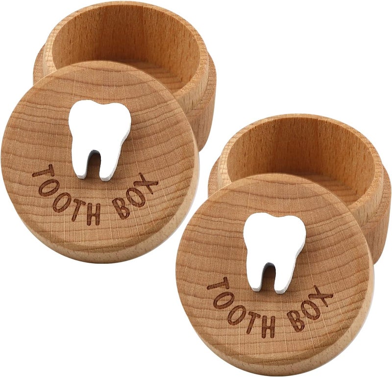freespace Tooth Fairy Box 3D Carved Wooden Box Souvenir Dropped Tooth Keepsake Storage Box Gift for Boy or Girl (2pcs Tooth Box) - Image 1